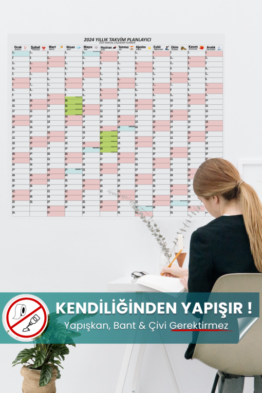 2025 Yıllık Takvim Planlayıcı 150x180 Cm Çizelgesi Yeri Değiştirilebilir