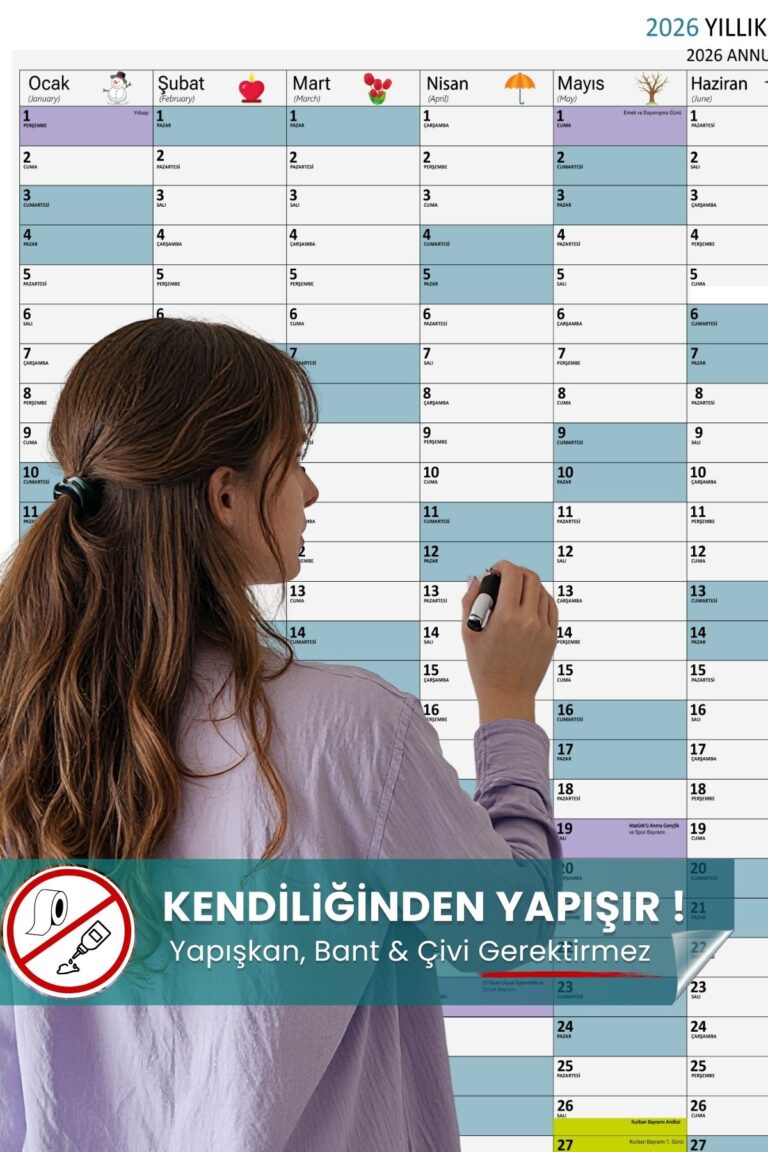 Yıllık Takvim Planlayıcı 150x180 Cm Çizelgesi Yeri yapışkansız statik akıllı kağıt