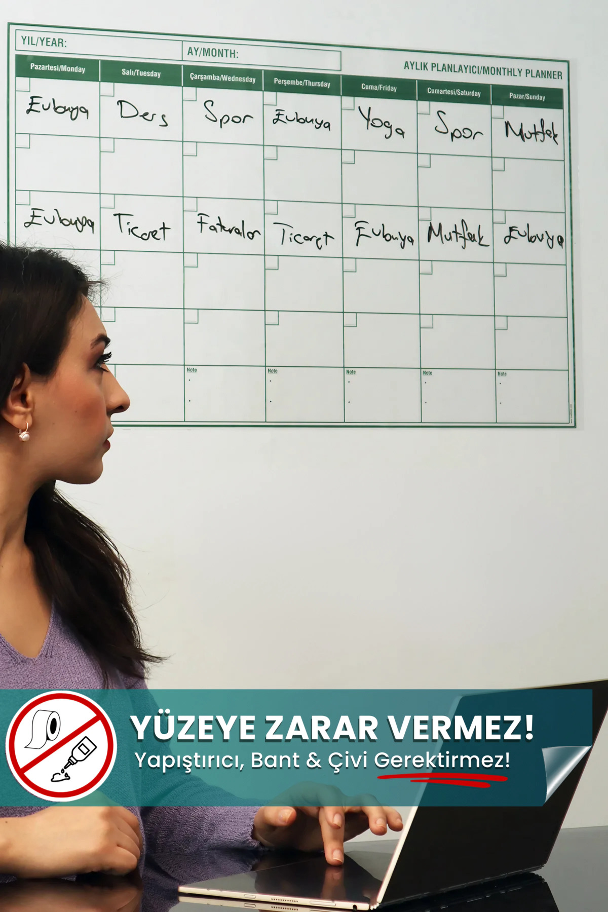 Aylık Planlayıcı 85x56 cm yapışkansız statik akıllı kağıt