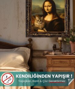 Mona Lisa & Kedi Posteri - Yapışkansız Statik Kağıt Premium Baskı (50x50 cm)