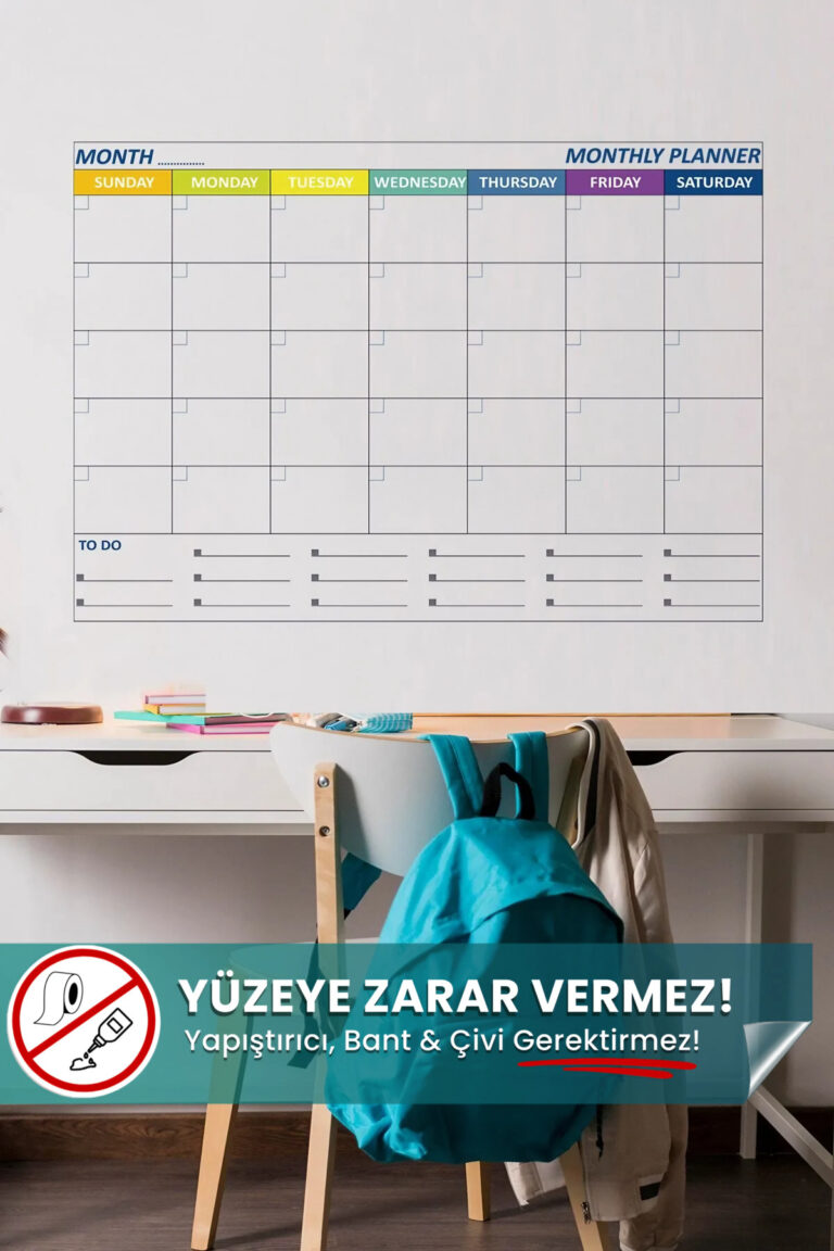 Süresiz İngilizce Aylık Plan Çizelgesi Statik Akıllı yapışkansız statik akıllı kağıt