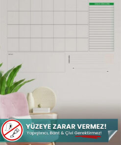90x70 cm Şeffaf Aylık Planlayıcı Statik Akıllı Kağıt (Yapışkansız, Yaz-Sil)