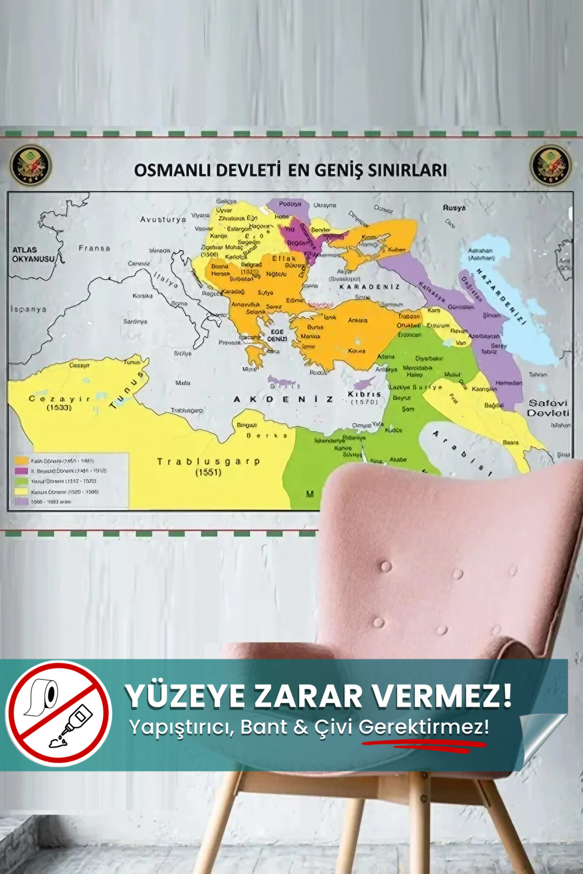 Osmanlı Haritası yapışkansız statik akıllı kağıt