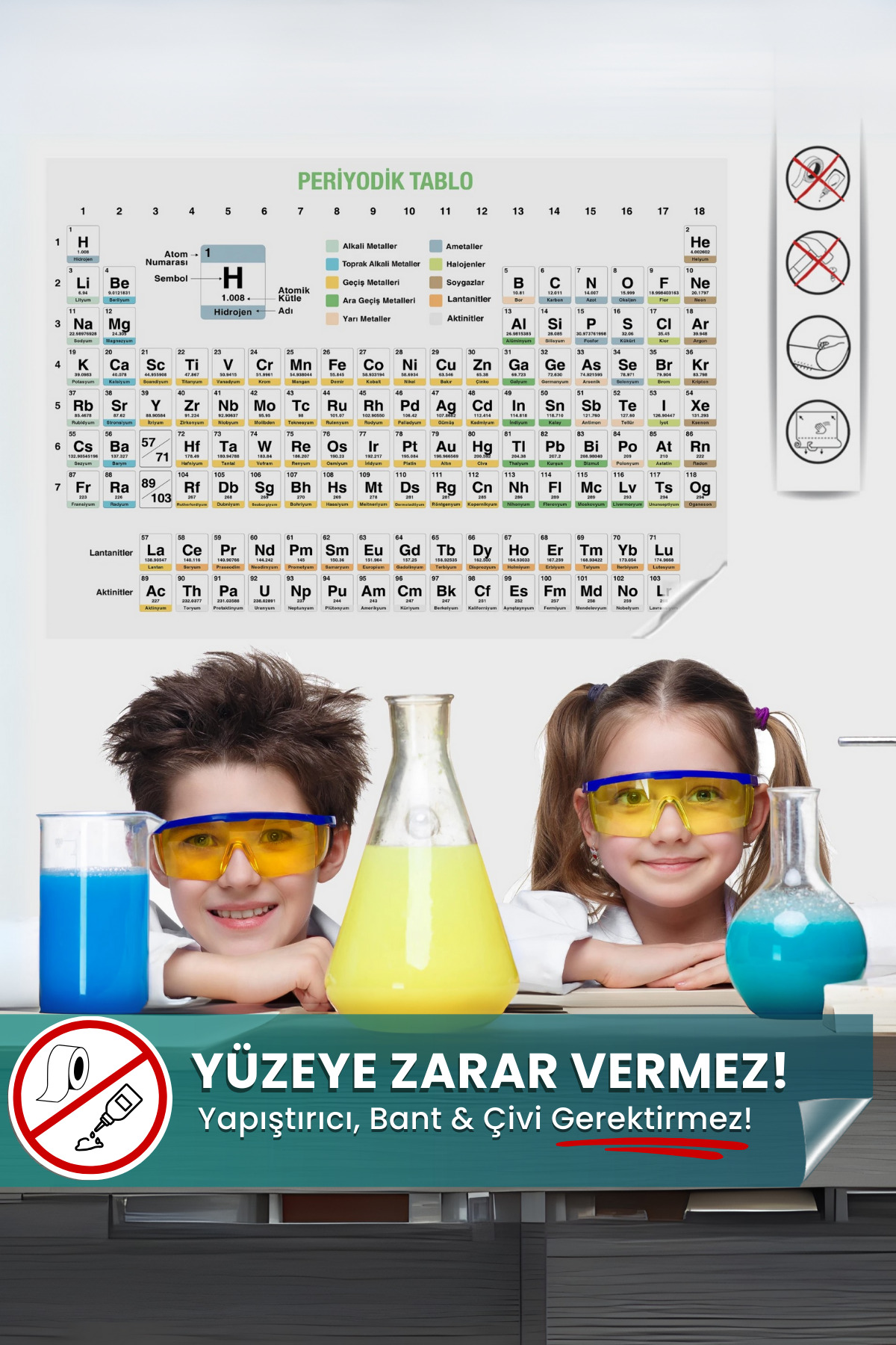 Şeffaf Periyodik Tablo Statik Akıllı Kağıt Yazı Tahtası (70x100 cm)