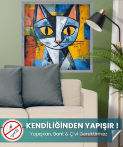Picasso Tarzı Kedi Posteri - Yüksek Çözünürlüklü Akıllı Kağıt Poster (50x50 cm)