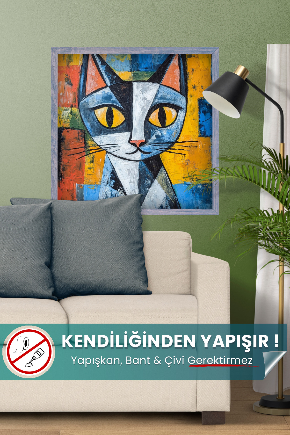Picasso Tarzı Kedi Posteri - Yüksek Çözünürlüklü Akıllı Kağıt Poster (50x50 cm)