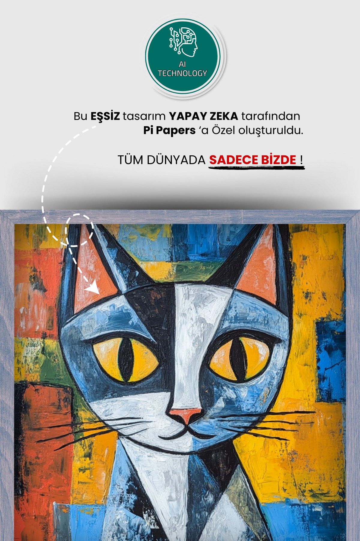 Picasso Tarzı Kedi Posteri - Yüksek Çözünürlüklü Akıllı Kağıt Poster (50x50 cm) - Görsel 4