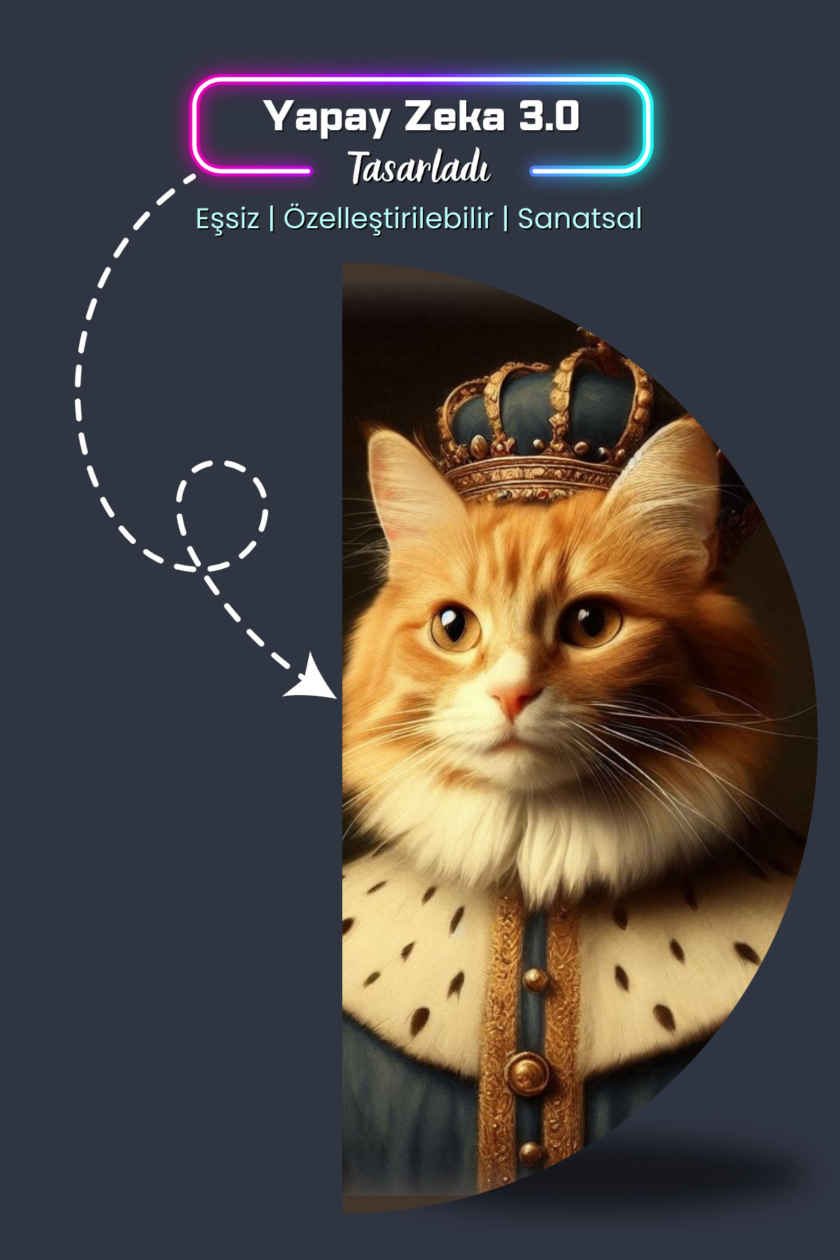 Kral Kedi Posteri - Yapay Zeka Tasarım Akıllı Kağıt Poster (50x50 cm) - Görsel 5