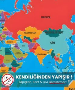 Renkli Dünya Haritası - Kendiliğinden Tutunan Statik Akıllı Kağıt (118x56 cm)