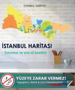 Renkli İstanbul Haritası - Yapışkansız Statik Akıllı Kağıt (72x135 cm)