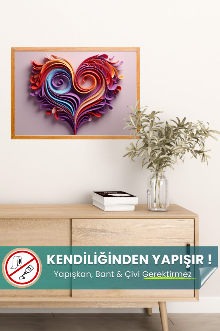 Renkli Kalp Poster – Yapışkansız Statik Tutunan Akıllı Kağıt Poster