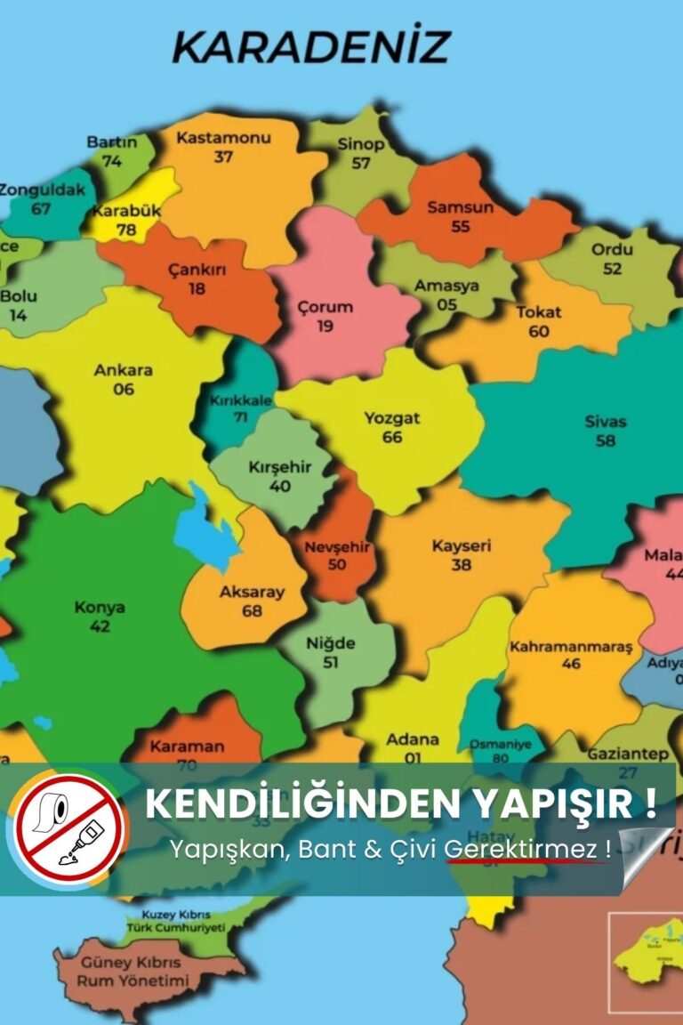 Renkli Türkiye Haritası | Statik Yapışkansız Akıllı Kağıt (118x56 cm)