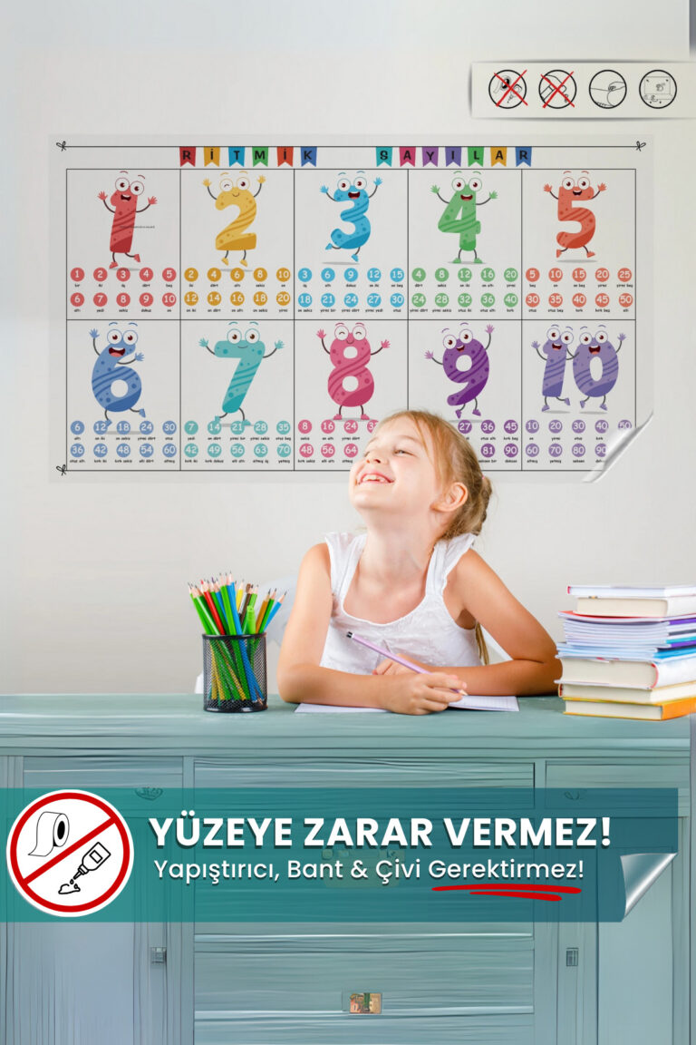 Pi Papers Ritmik Sayma Tablosu – Statik Akıllı Kağıt, Yazılıp Silinebilir Eğitici Pano (100x56 cm)