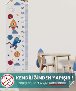 Roket ve Uzay Temalı Boy Cetveli yapışkansız statik akıllı kağıt