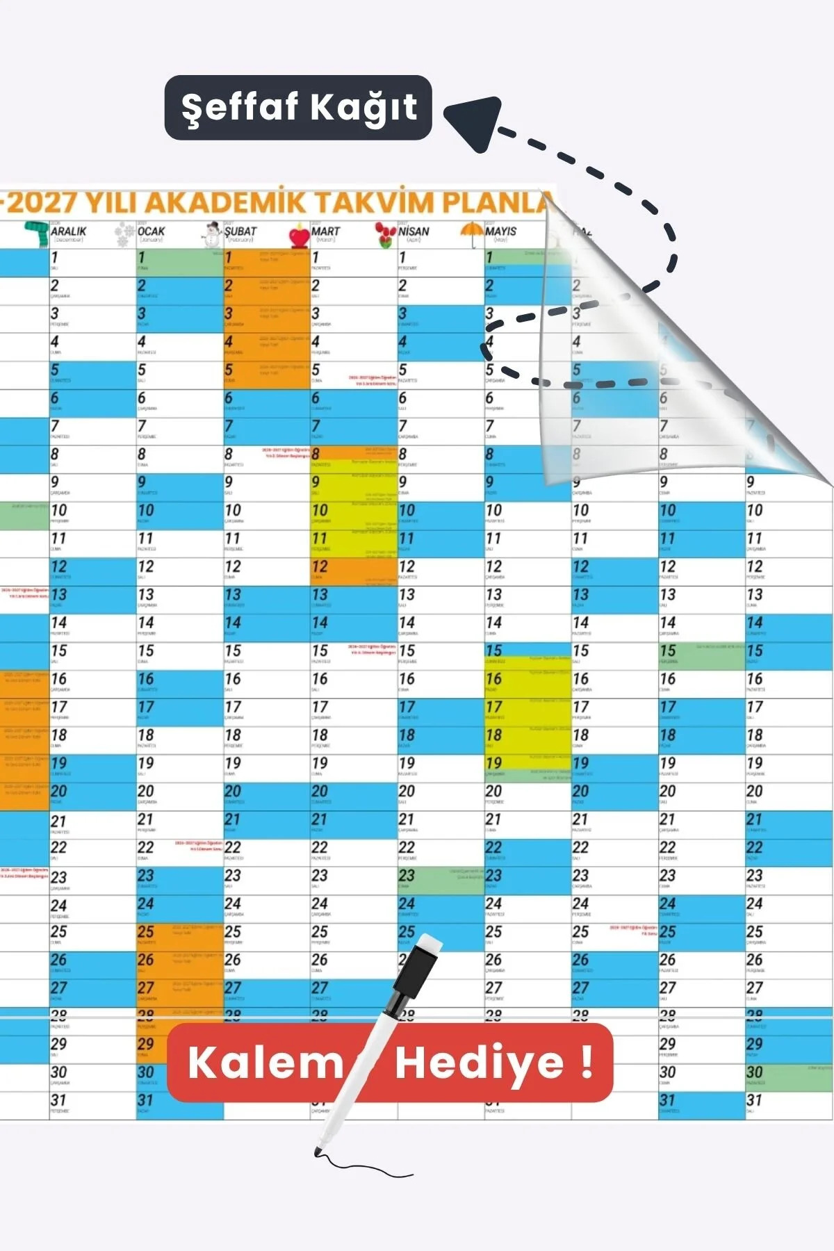 2026-2027 Akademik Takvim Planlayıcı – Statik Yapışan Akıllı Kağıt (100 x 120 cm) - Görsel 2