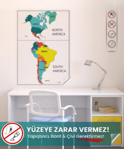 Amerika Kıtası Haritası Yaz Sil Statik Akıllı Kağıt 70x100 cm
