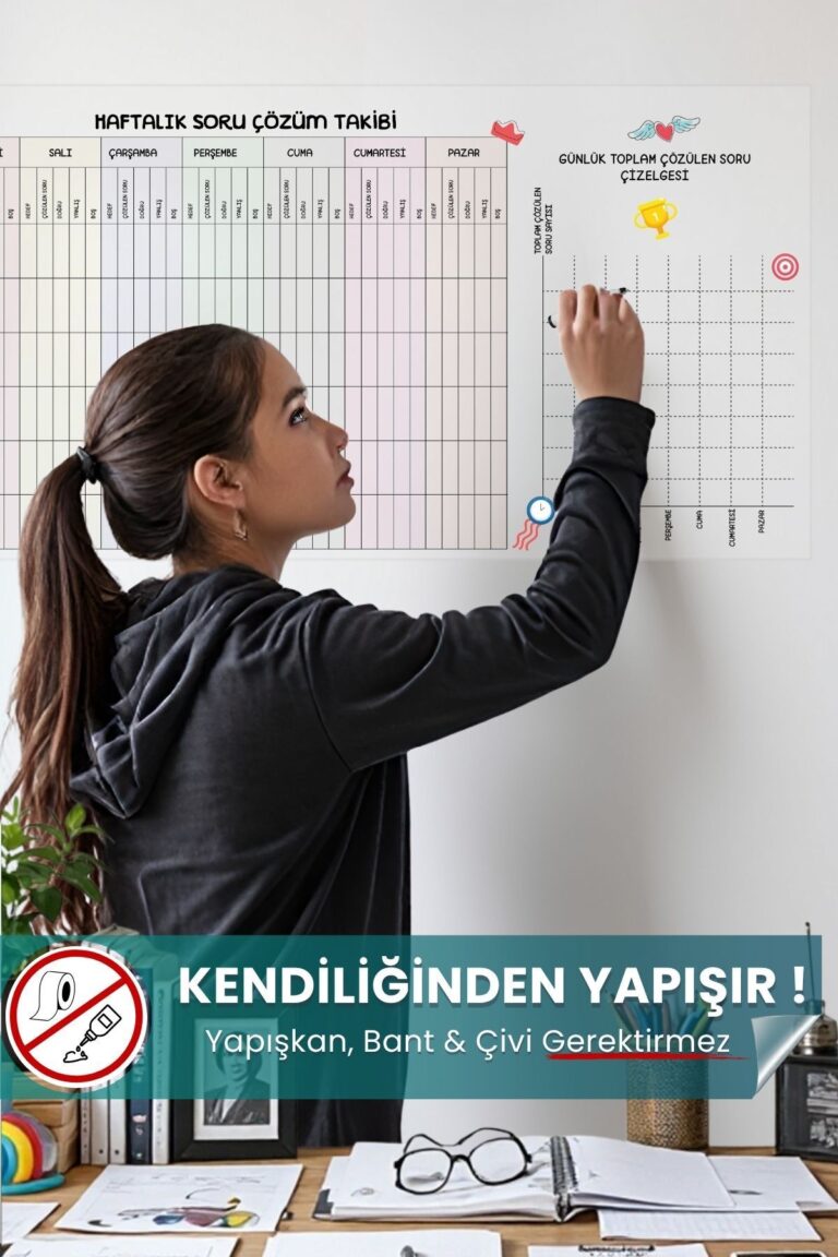 Haftalık Soru Çözüm Takip Planlayıcı – Yapışkansız Tutunan Statik Akıllı Kağıt (56x100 cm)