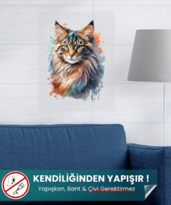 Renkli Kedi Posteri – Premium Baskı Statik Akıllı Kağıt (Yapay Zeka Tasarım)