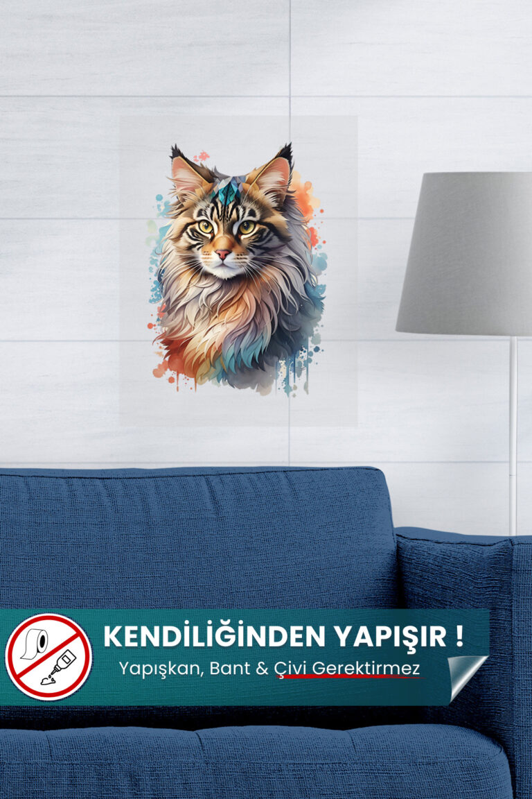 Renkli Kedi Posteri – Premium Baskı Statik Akıllı Kağıt (Yapay Zeka Tasarım)
