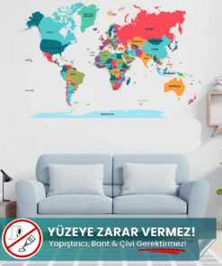 Renkli Dünya Haritası yapışkansız statik akıllı kağıt