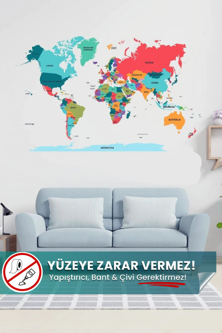 Renkli Dünya Haritası yapışkansız statik akıllı kağıt