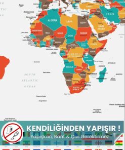 Şeffaf Akıllı Kağıt Dünya Haritası 150x95 cm yapışkansız statik akıllı kağıt