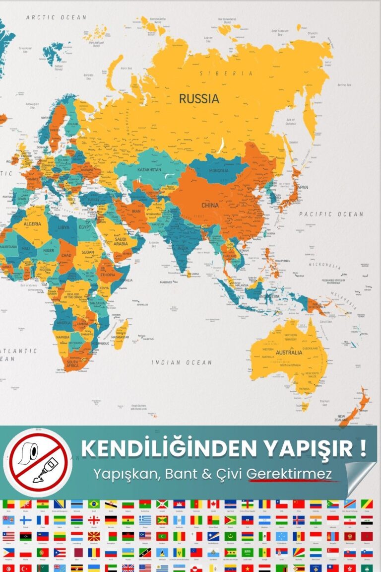 Şeffaf Dünya Haritası Akıllı Kağıt – Statik Tutunan Yaz Sil Harita (150 x 125)