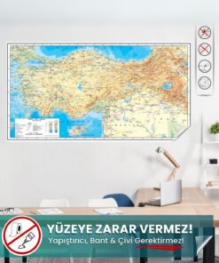 Türkiye Fiziki Haritası – Yapışkansız Statik Akıllı Kağıt (116x65 cm)
