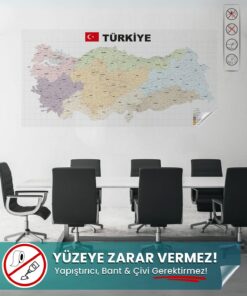 Türkiye İl ve İlçe Haritası - 70x150 cm Şeffaf Statik Akıllı Kağıt