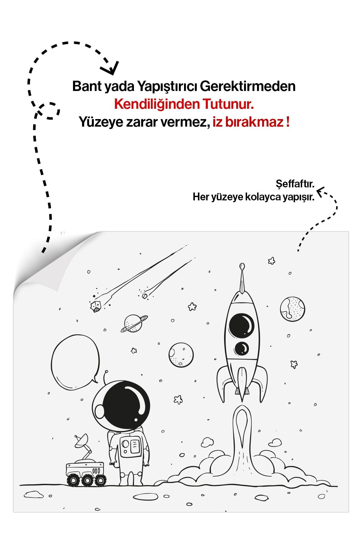 Uzay Temalı Yaz Sil Boyama Etkinliği | Statik Akıllı Kağıt Sticker (50x40 cm) - Görsel 2