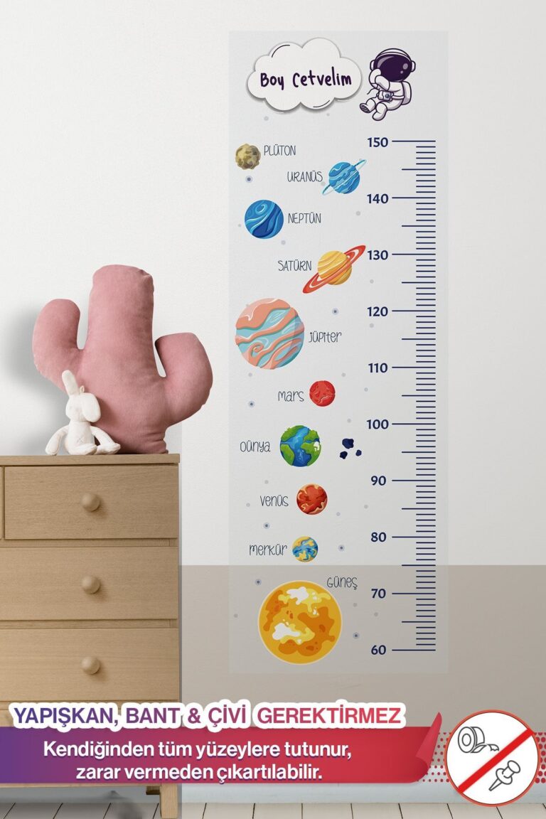 Uzay Temalı Boy Cetveli yapışkansız statik akıllı kağıt