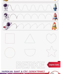 Uzay Temalı Çizgi Çalışması - Duvarda Iz Bırakmayan, Statik Tutunan Akıllı Kağıt Duvar Sticker