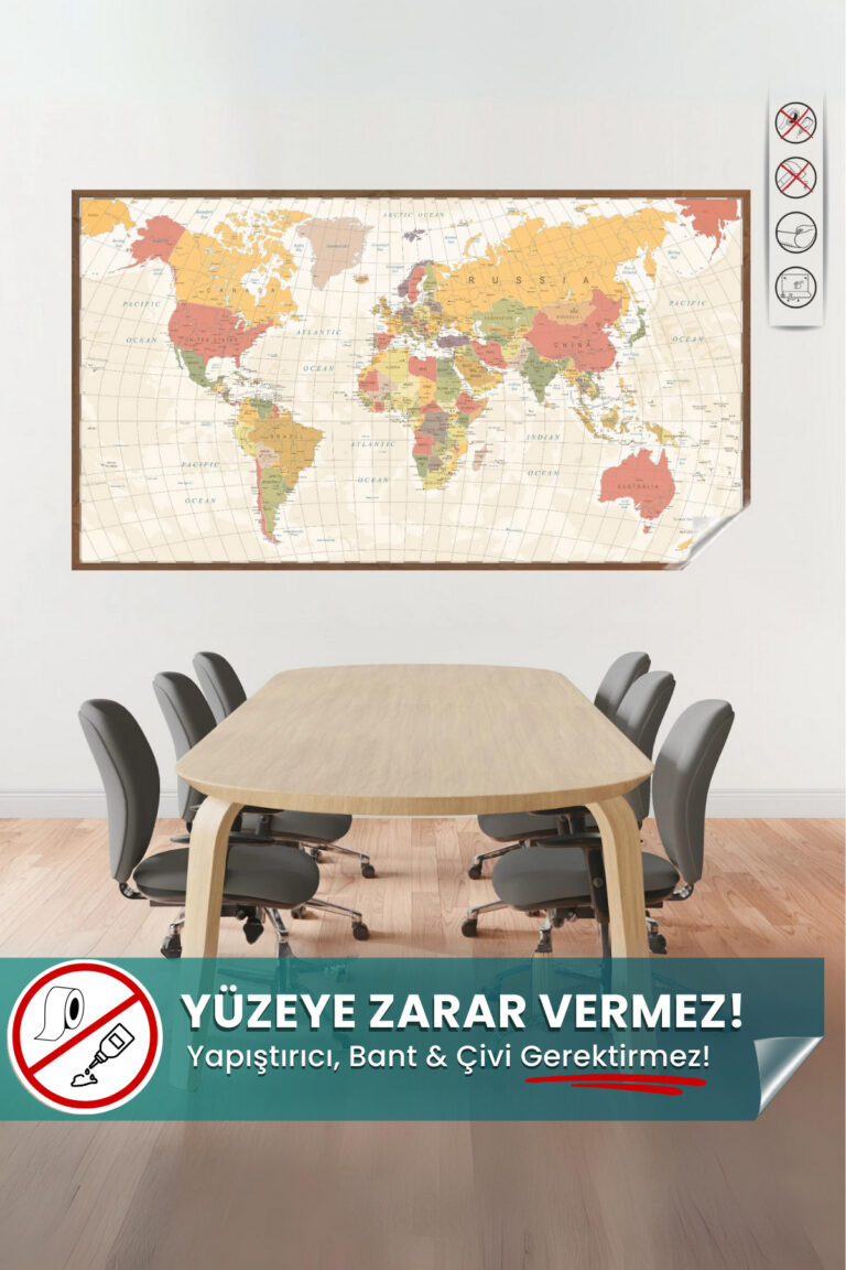 Renkli Dünya Haritası Eğitici Çocuk ve Oyun yapışkansız statik akıllı kağıt