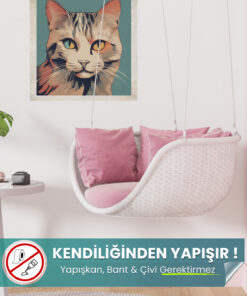 Vintage Kedi Posteri - Premium Baskı, Yapışkansız Tutunan Akıllı Kağıt Poster (Yapay Zeka Tasarım)