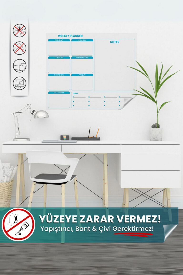 Pi Papers Weekly Planner Akıllı Kağıt 60x72 cm (Yapışkansız, Yaz-Sil, Silgili Tahta Kalemi Hediyeli)