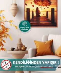 Yapraktan Şemsiyeli İskelede Oturan Kadın yapışkansız statik akıllı kağıt