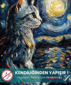 Yıldızlı Gece Kedi Posteri - Van Gogh Temalı Akıllı Kağıt Premium Poster