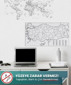 Türkiye ve Dünya Haritası Statik Akıllı Kağıt yapışkansız statik akıllı kağıt