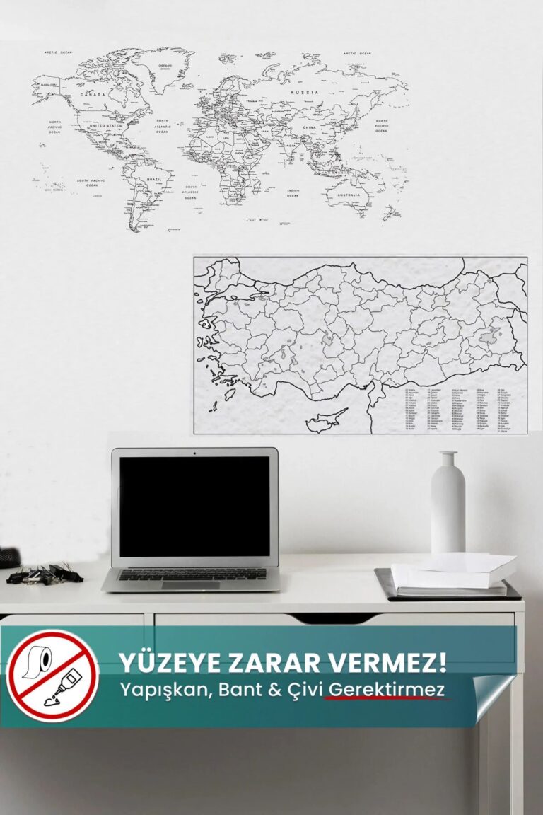 Türkiye ve Dünya Haritası Statik Akıllı Kağıt yapışkansız statik akıllı kağıt