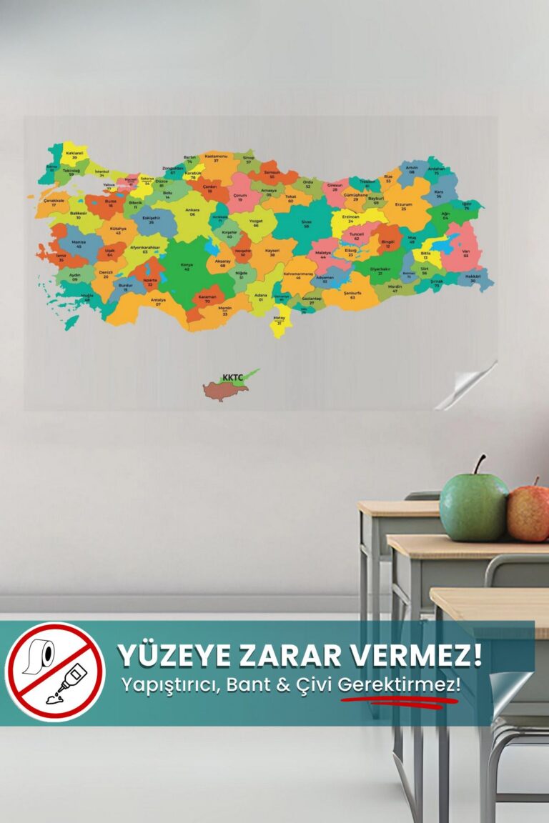 Türkiye Siyasi Haritası yapışkansız statik akıllı kağıt