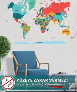 Şeffaf Renkli Dünya Haritası yapışkansız statik akıllı kağıt