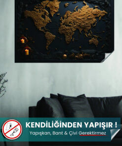 3D Dünya Haritası Statik Akıllı Kağıt 98x148 yapışkansız statik akıllı kağıt