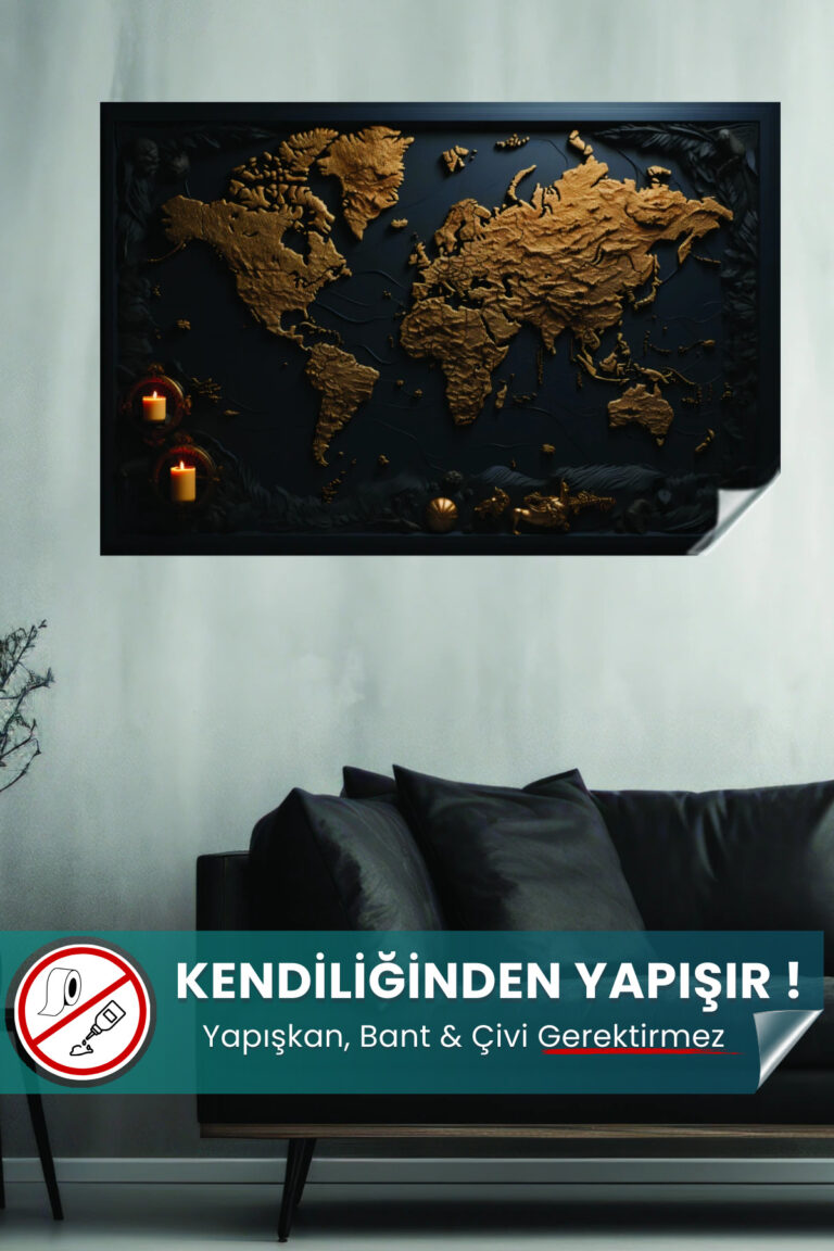 3D Dünya Haritası Statik Akıllı Kağıt 98x148 yapışkansız statik akıllı kağıt