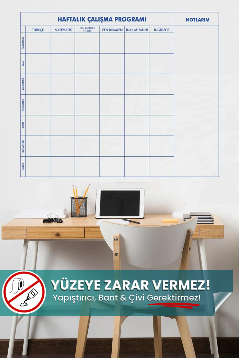 Ortaokul İçin Haftalık Ders Planlayıcı yapışkansız statik akıllı kağıt