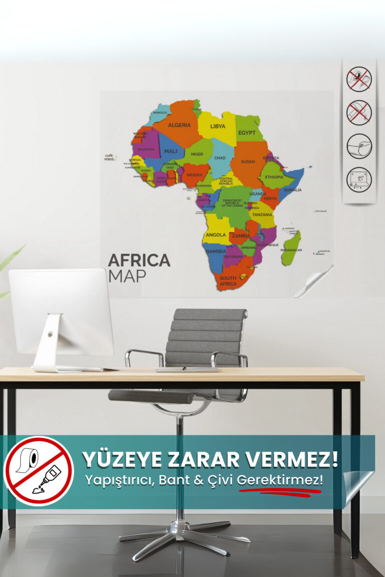 Afrika Kıtası Haritası - Statik Akıllı Kağıt (72x84 cm)