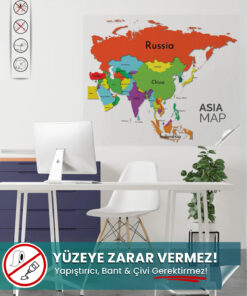 Asya Kıtası Haritası – İz Bırakmaz, Sihirli Akıllı Kağıt (73x90 cm)