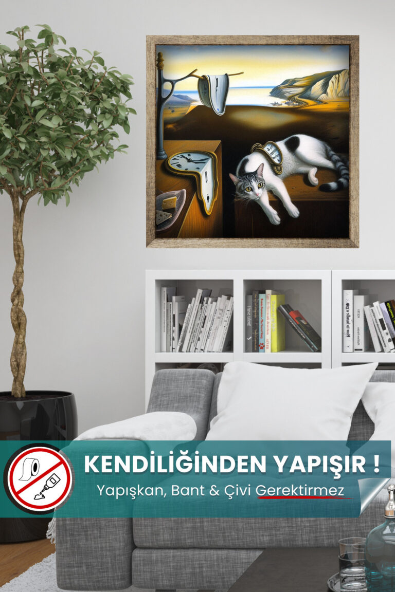 Belleğin Azmi Salvador Dali Kedi Posteri - Yapışkansız Statik Akıllı Kağıt (50x50 cm)