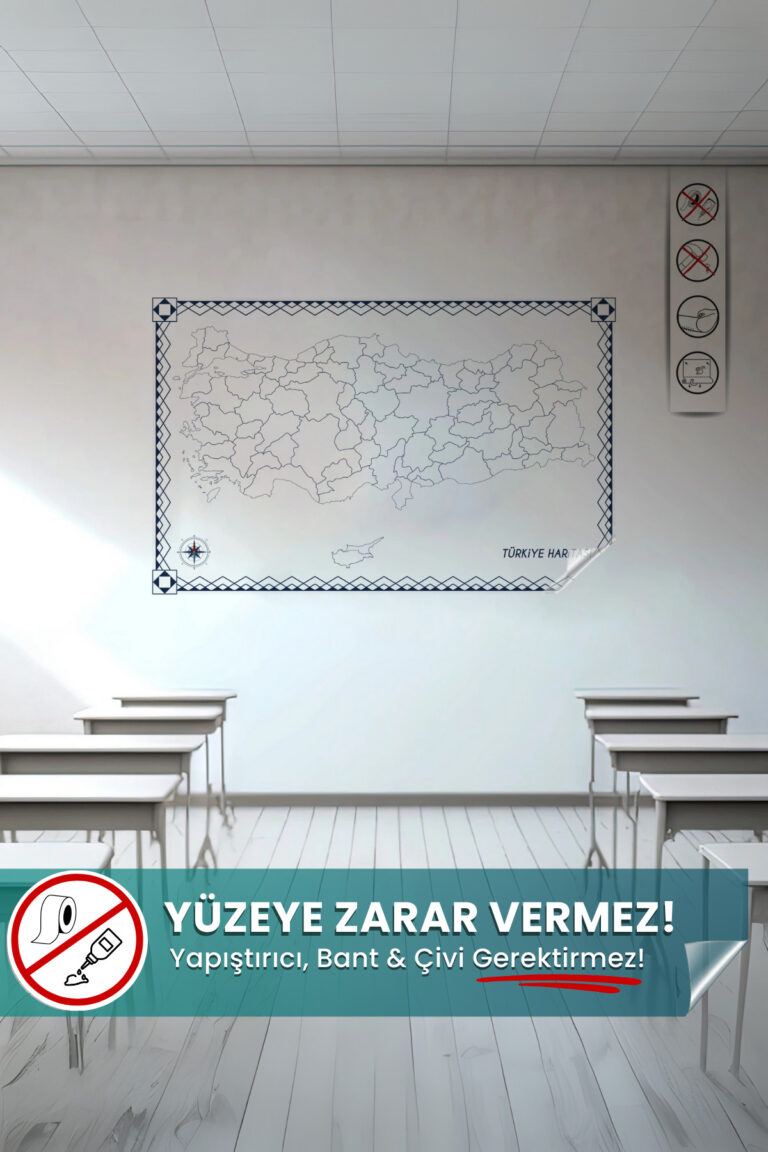 Pi Papers Dilsiz Türkiye Haritası - Şehir Bölmeli, Yaz Sil, Statik Akıllı Kağıt (87x150 cm)