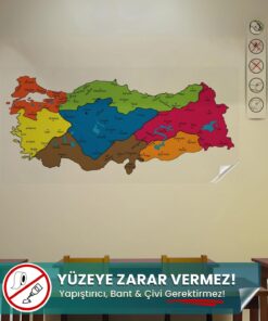 Türkiye Bölgeler Haritası yapışkansız statik akıllı kağıt
