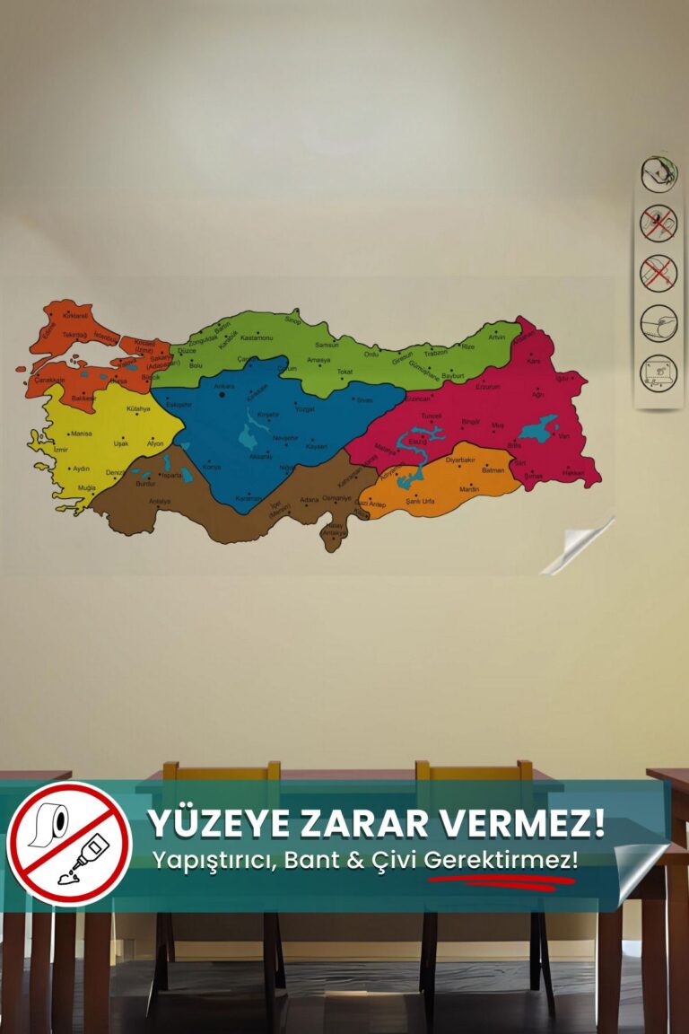 Türkiye Bölgeler Haritası yapışkansız statik akıllı kağıt